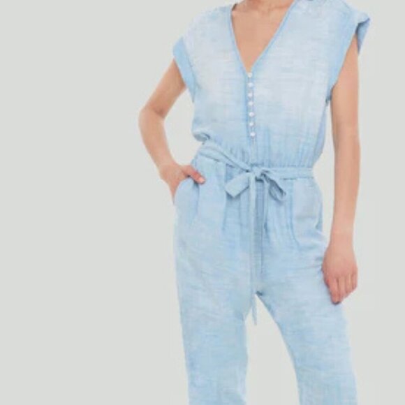 Dex | Button Front Tencel Sleeveless Cropped Utility Jumpsuit - Picture 10 of 10